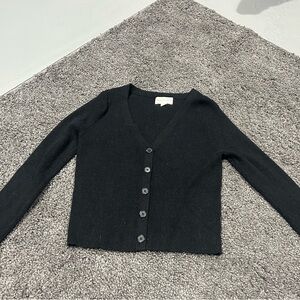 Cropped Ribbed Black Button-Up Women's Cardigan